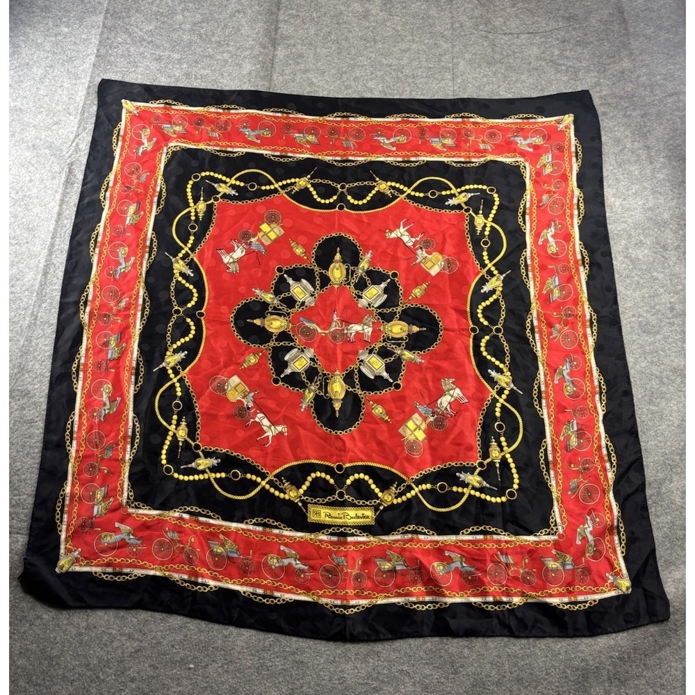 RENATO BALESTRA 100% Pure Silk Square Scarf 32x32" Baroque Vintage Equestrian‎